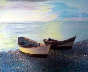 Voir le détail de cette oeuvre: Barques sur la plage d'Etretat